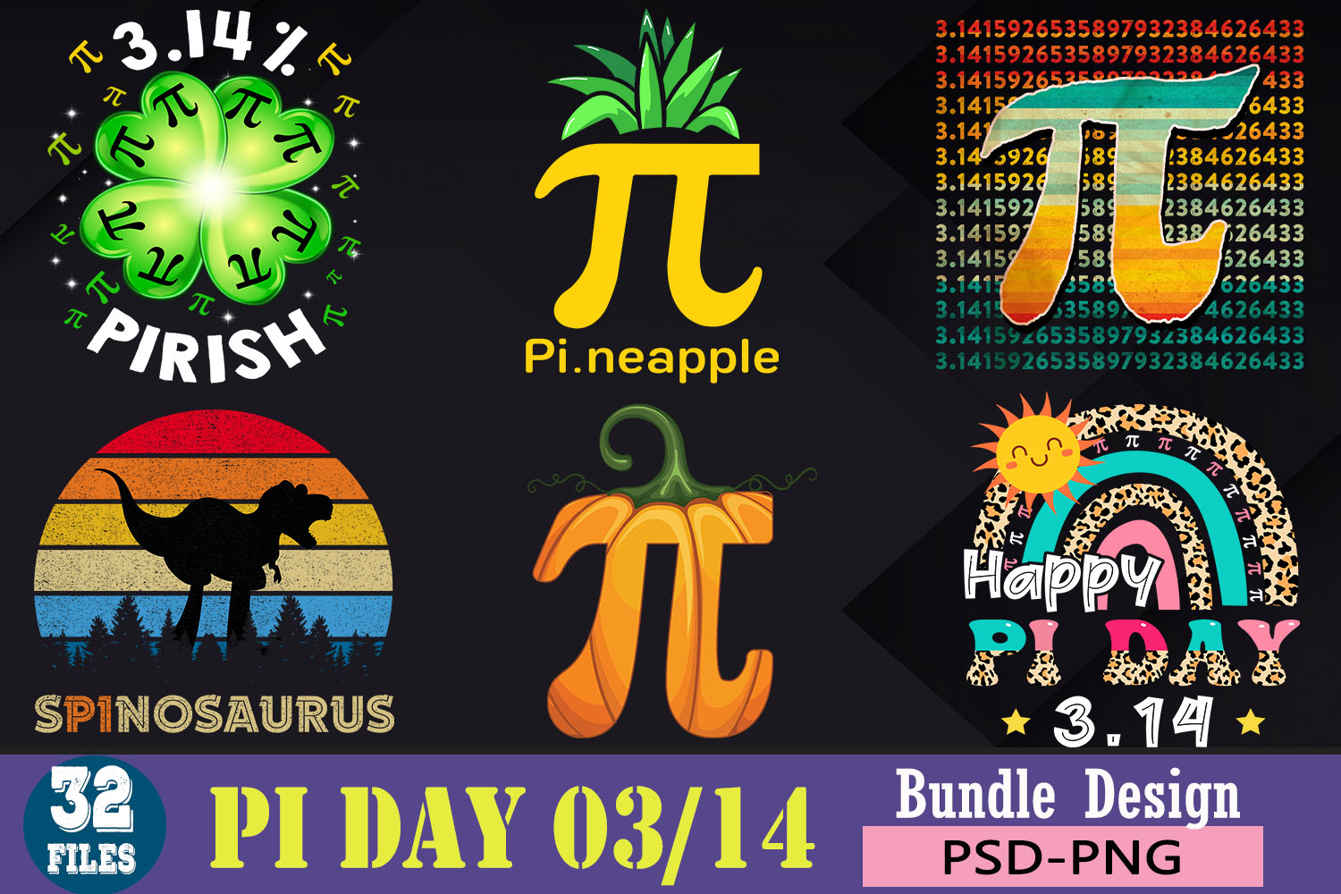 Pi Day Design Bundle 1 - 32 Designs - Buy t-shirt designs