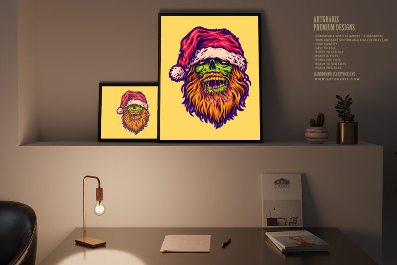 Zombie Santa with frightening appearance christmas nightmare illustration