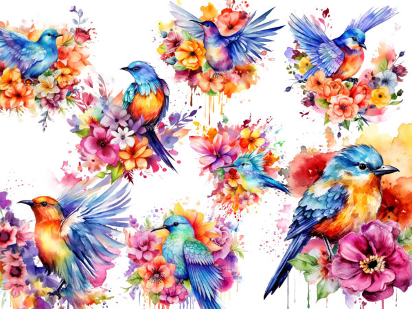 Rainbow flower bird watercolor clipart t shirt design online