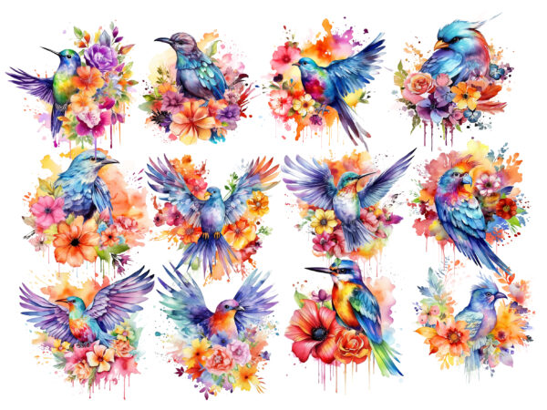 Rainbow flower bird watercolor clipart t shirt design online