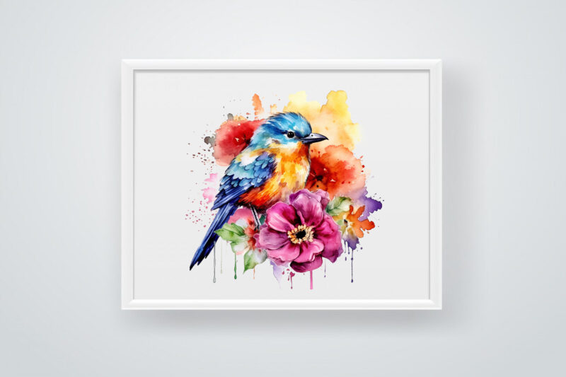 Rainbow Flower Bird Watercolor Clipart