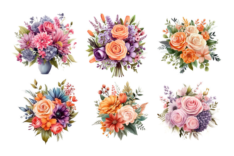 Cute, Colorful, Retro, Watercolor, Purple, Floral bouquet, Clipart, Purple floral, Floral bouquet, Bouquet clipart, Retro watercolor, Purple blooms, Lavender bouquet, Mauve flowers, Amethyst bouquet, Plum blossoms, Grape floral, Orchid bouquet,