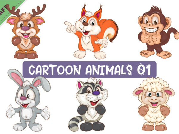 Set of cartoon animals 01. clipart. t shirt template vector