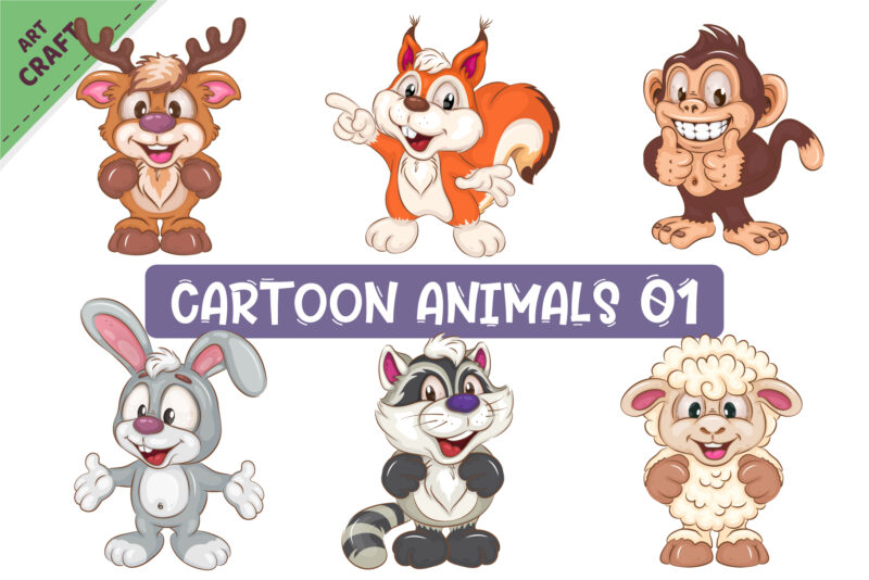 Set of Cartoon Animals 01. Clipart.