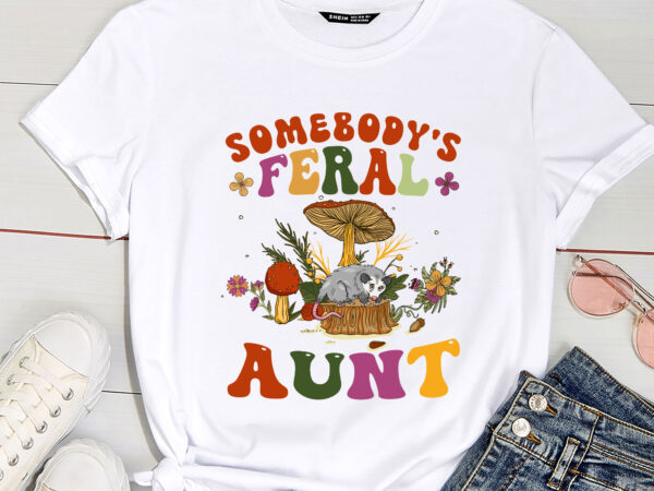 Somebody_s feral aunt opossum wild auntie groovy mushroom pc t shirt template vector