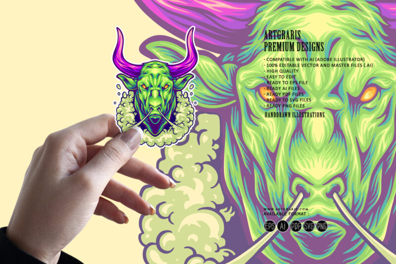 Menacing bull head with powerful aura logo illustration