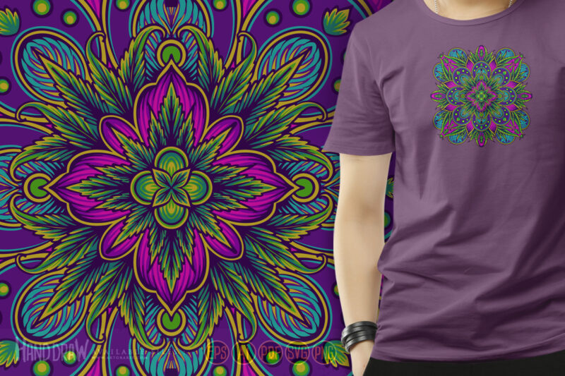 Cannabis plant mandala geometric ornament sophisticated illustrations