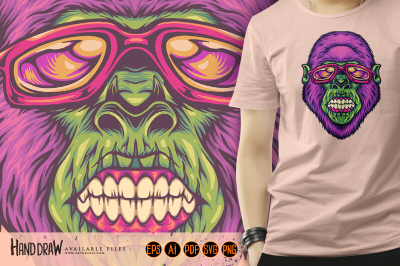 Gorilla head sporting sunglasses eye catching illustrations