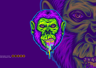 Trippy gorilla head rainbow puke logo illustrations