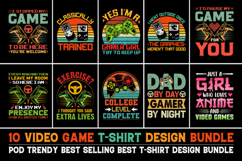 Video Game T-Shirt Design Bundle