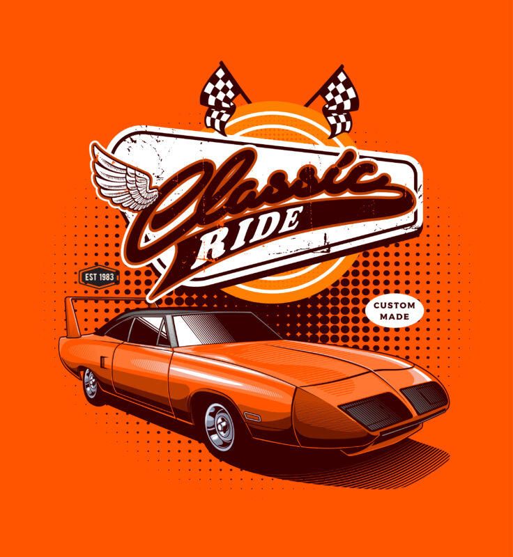 Sunset Cruisin’: Orange Classic Car Vector Illustration