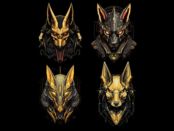 Anubis head mecha cyberpunk style bundle design, best seller anubis head tshirt design png file