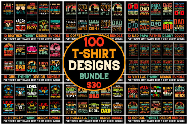 100 T-Shirt Design Bundle 2