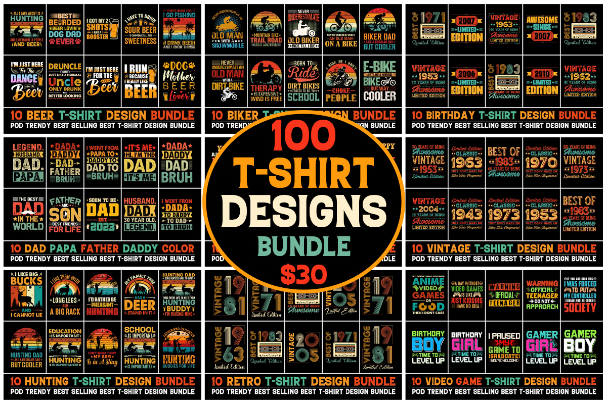 100 T-Shirt Design Bundle 5 - Buy t-shirt designs