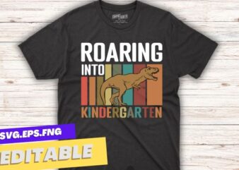 Roaring Kindergarten Dinosaur T Rex Back To School Boys T-Shirt design vector, roaring kindergarten dinosaur