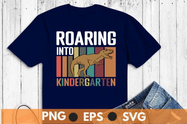 Roaring Kindergarten Dinosaur T Rex Back To School Boys T-Shirt design vector, roaring kindergarten dinosaur