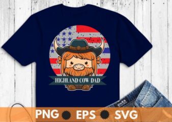 highland cow dad vintage usa flag 4th of july t shirt design vector usa flag, 4th of july, scottish, cow
