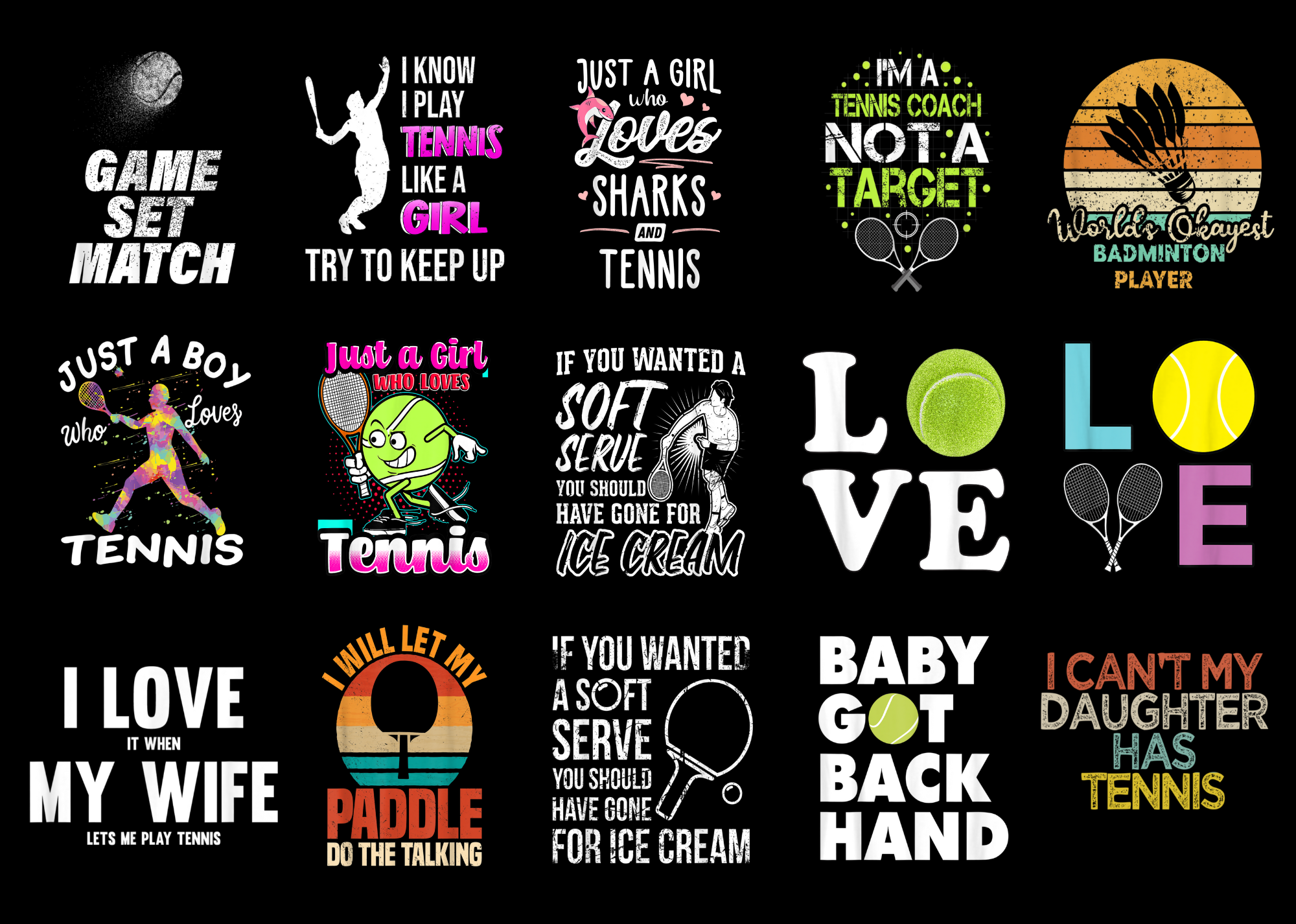 15 Tennis Shirt Designs Bundle For Commercial Use Part 2, Tennis T ...