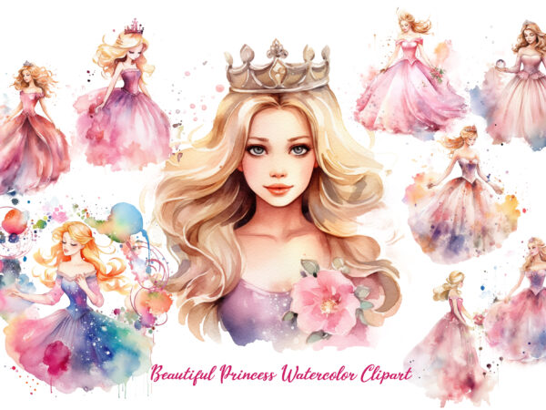 Beautiful princess watercolor clipart t shirt template