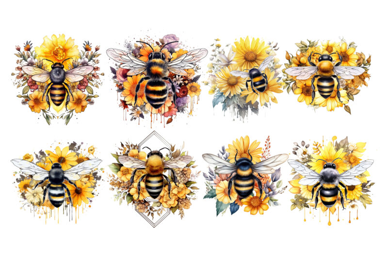 Watercolor Honey Bees Clipart Bee Items Download Instant 