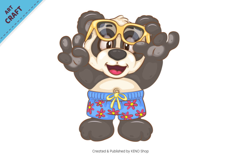 Cartoon cool panda. Animal Art.