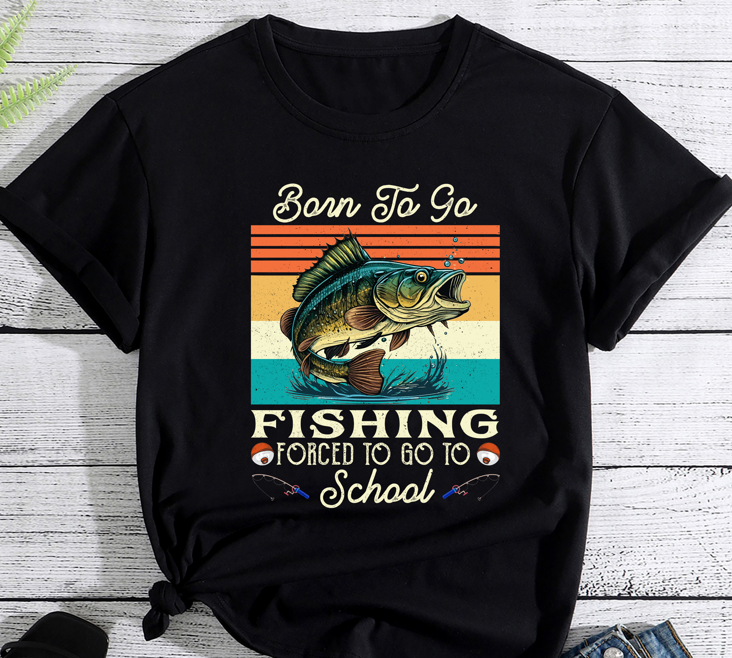 Born Fishing Forced To School Funny Bass Fish Fisherman Boys Shirt - TeeUni