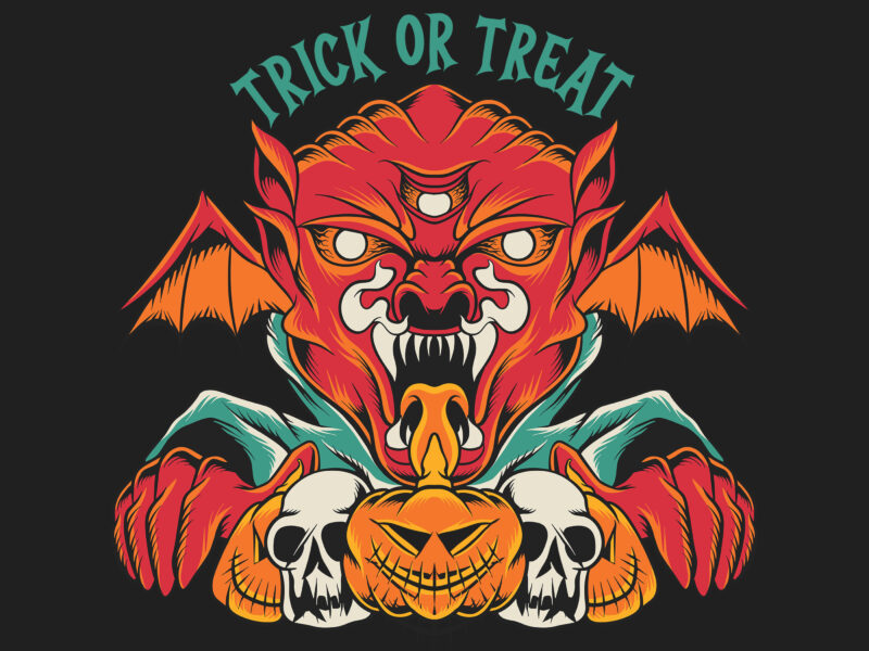 Halloween monster vector t-shirt designs bundle, spooky cartoon halloween illustrations, clothing apparel designs for POD