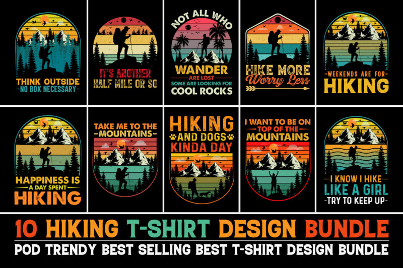 Hiking T-Shirt Design Bundle