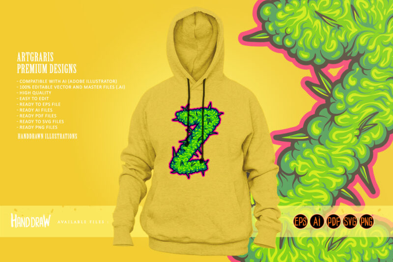 Cannabis inspired monogram letter Z with bud motif