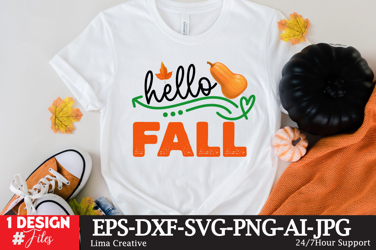 Hello Fall T-shirt Design,fall t-shirt design, fall t-shirt designs ...