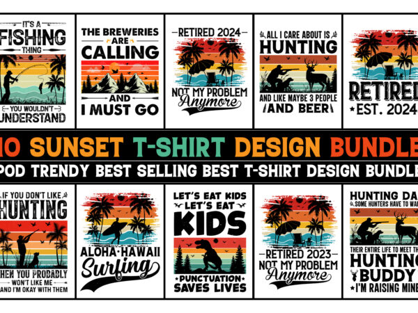 Retro vintage sunset t-shirt design bundle