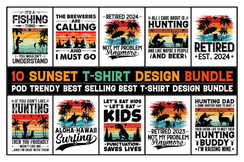 Retro Vintage Sunset T-Shirt Design Bundle