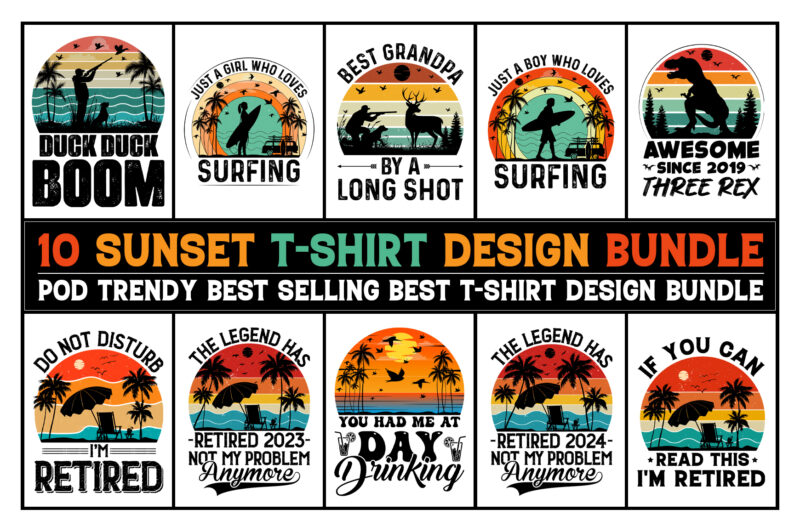 Sunset Retro Vintage T-Shirt Design Bundle