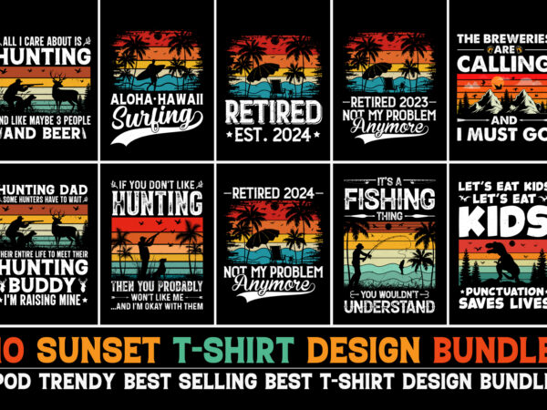 Sunset vintage retro t-shirt design bundle