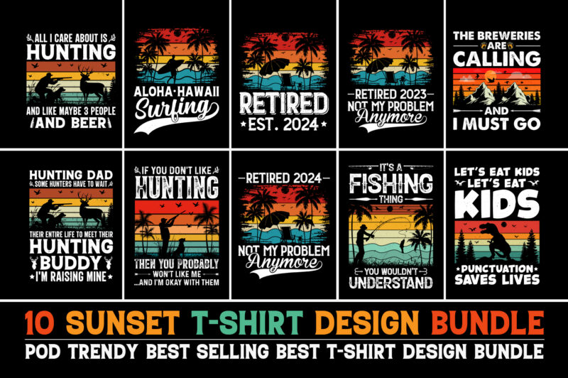 Sunset Vintage Retro T-Shirt Design Bundle