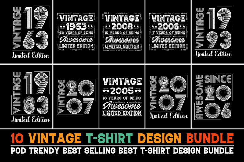 Vintage Birthday T-Shirt Design Bundle