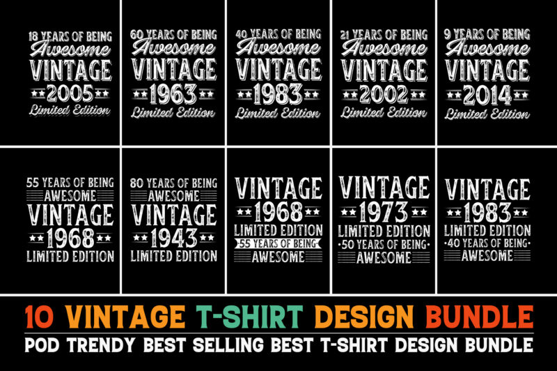 Vintage Birthday T-Shirt Design Bundle