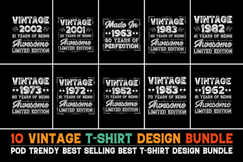 Vintage Birthday T-Shirt Design Bundle