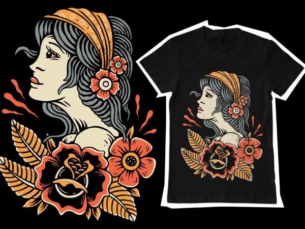 Lady rose vector illustration for tshirt