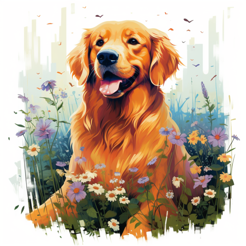 Dog sitting, surounded with small flowers t shirt design graphic, Dog sitting, surounded with small flowers best seller tshirt design, Dog sitting, surounded with small flowers tshirt design, Dog sitting,