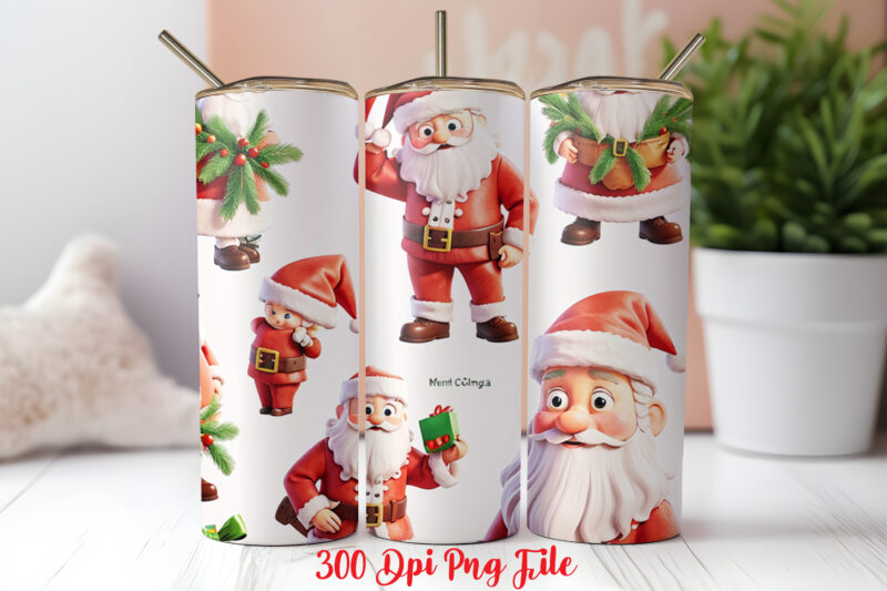 Santa Claus Pattern Tumbler Sublimation Wrap Designs PNG