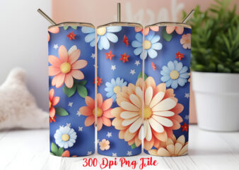 3D 4th of July Wildflowers pattern Tumbler Wrap design