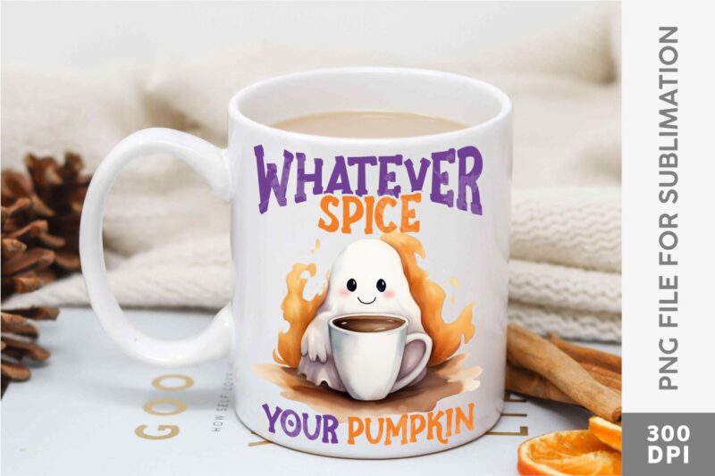 Cute Ghost with Coffee Halloween Designs Sublimation Bundle, Cute Halloween T-shirt Designs