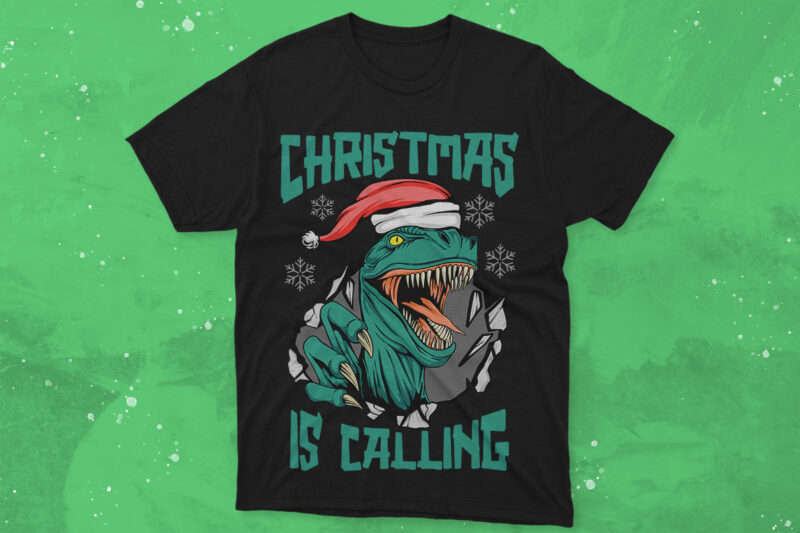 Christmas Dinosaur T-shirt Designs Vector Bundle