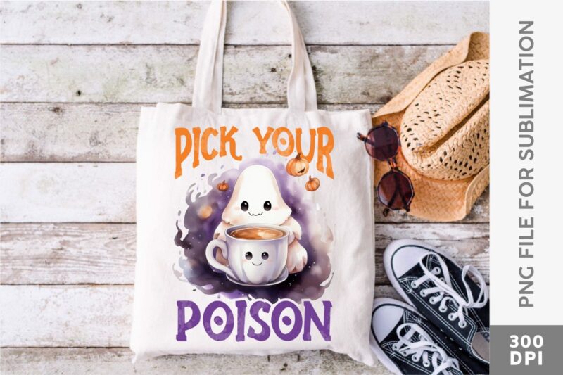 Cute Ghost with Coffee Halloween Designs Sublimation Bundle, Cute Halloween T-shirt Designs