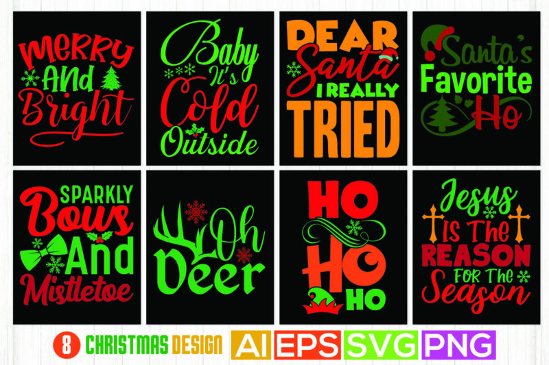 chritmas t shirt greeting tee template for retro design, funny santa’s favorite ho, deer lover merry and bright christmas shirt design