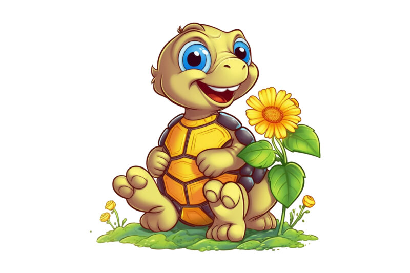 Cute Turtle with flower Clipart