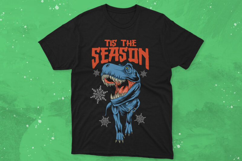 Christmas Dinosaur T-shirt Designs Vector Bundle