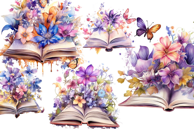 Fairy Flower Book Watercolor Clipart