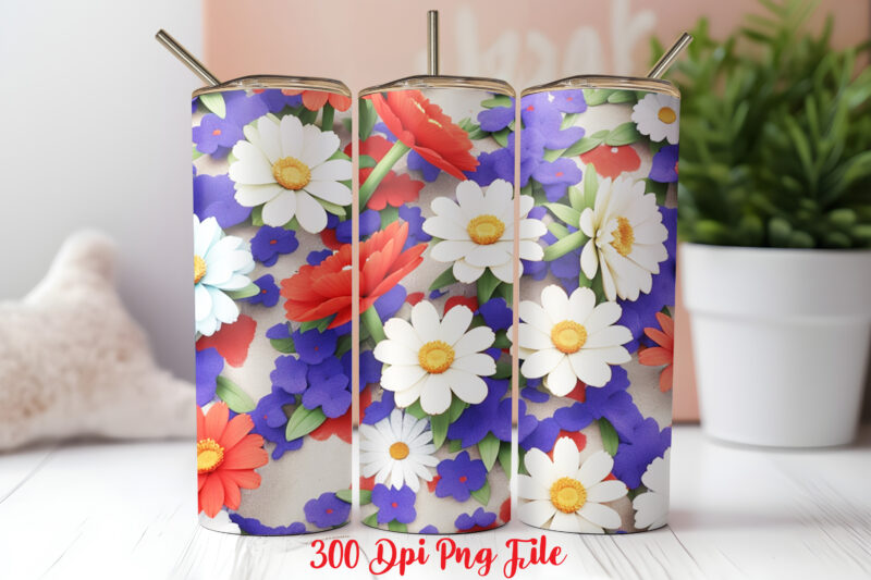 3D 4th of July Wildflowers pattern Tumbler Wrap design